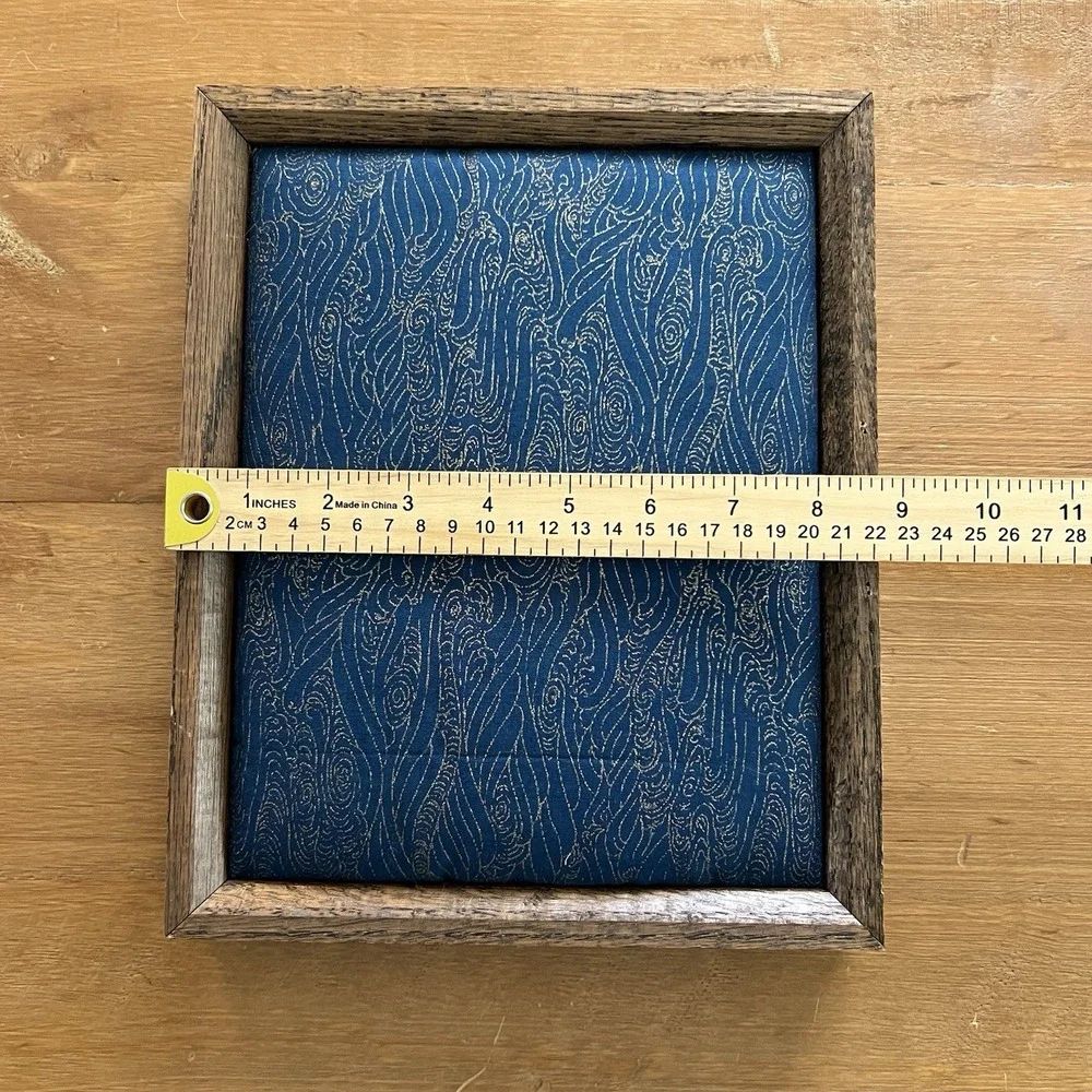 Rustic Wood Framed Padded Brooch Pin Jewelry Display Board Blue Fabric Holder